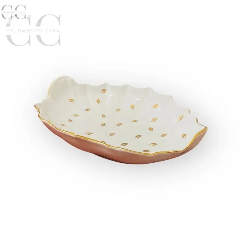 Piatto decorativo a forma di foglia con dettagli oro Richard Ginori per tazze e tazzine