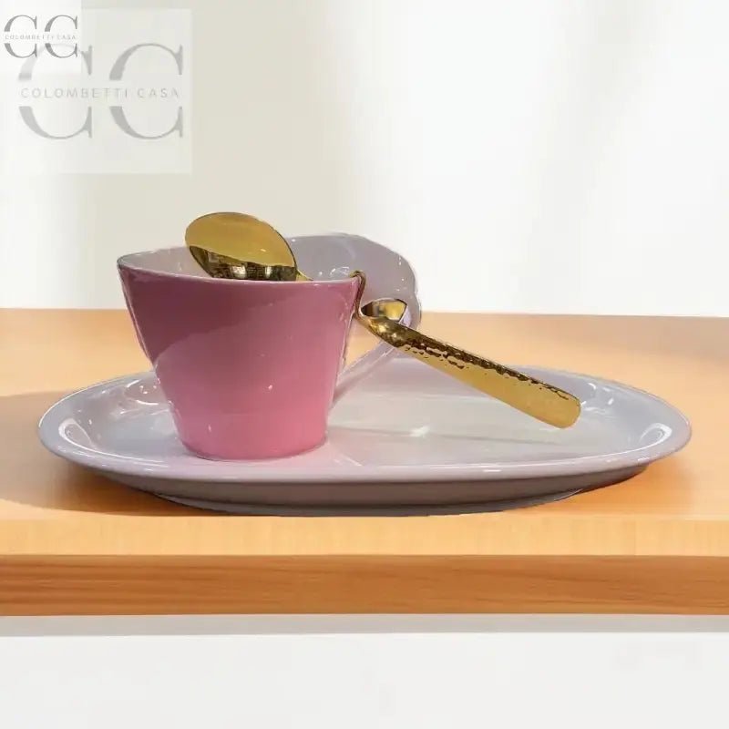 Tazza colazione Villeroy&Boch con tazza rosa e cucchiaini dorati