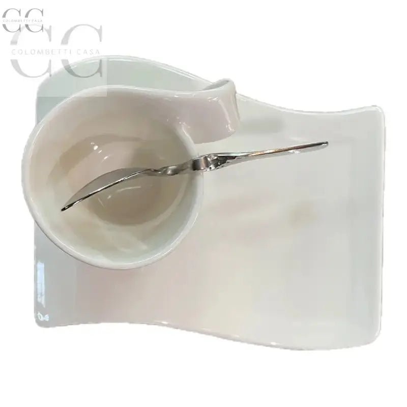 Set di tazze e piatto New Wave con cucchiaino Villeroy&Boch in ceramica bianca