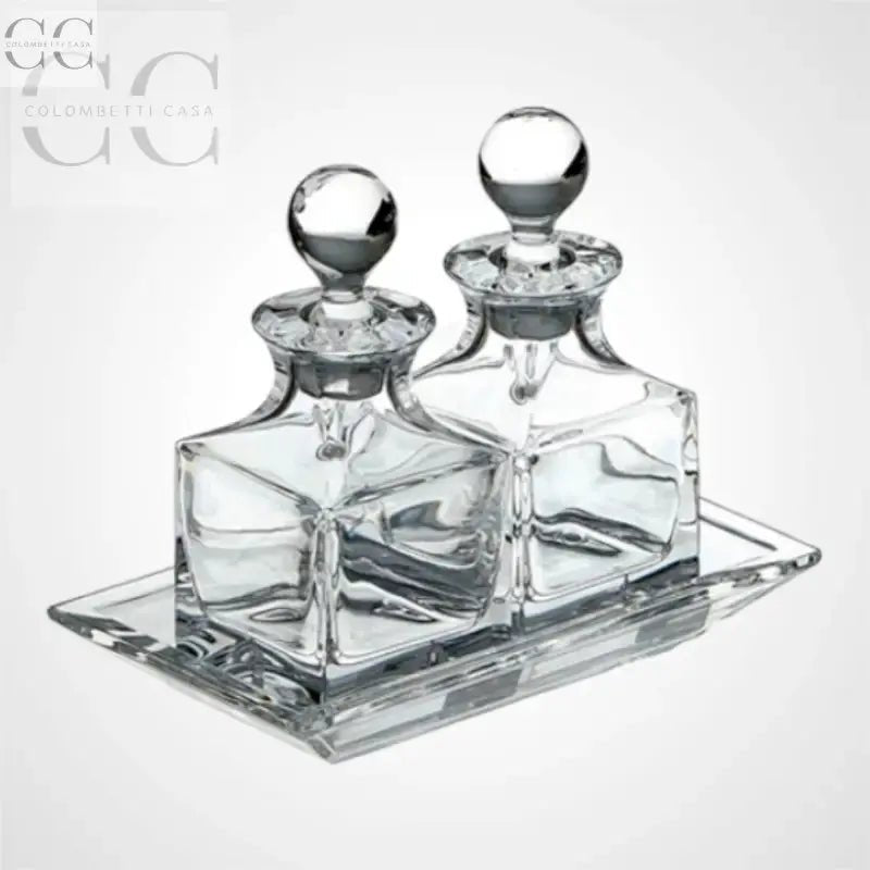 Set di decanter in cristallo con tappi, Oliera-menagere-Cubo-cristallo Collevilca