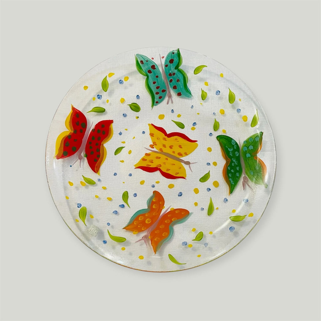 Piatto in vetro con farfalle dipinto a mano Pitti