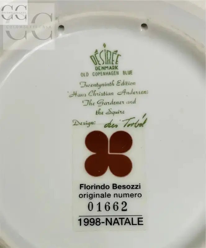 Piatto Natale 1998 Desiree Florindo Besozzi in Old Copenhagen Blue collezionabile