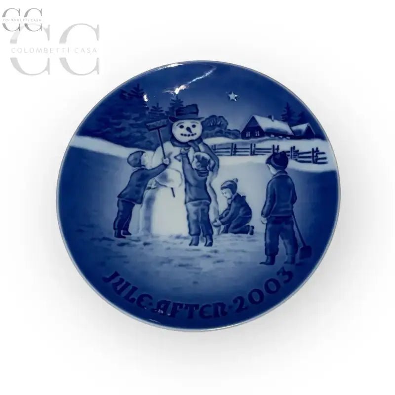 Piatto Natale 2003 Bing Grondahl con bambini che costruiscono un pupazzo di neve