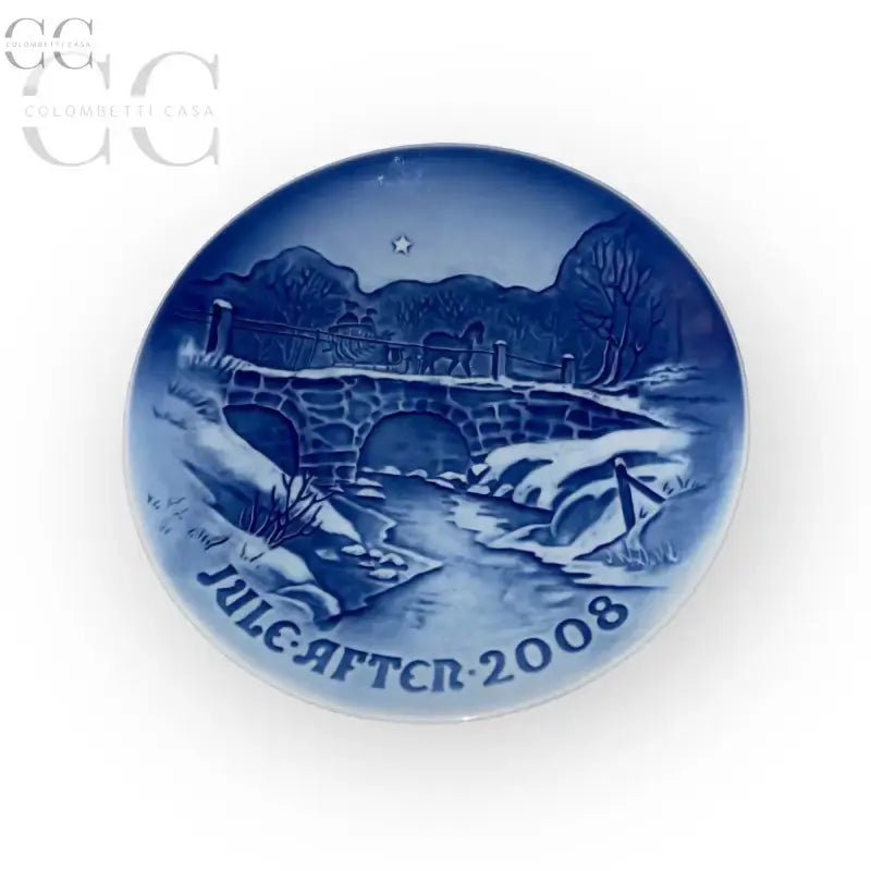 Piatto Natale 2008 Bing&Grondahl in porcellana danese con design blu decorativo