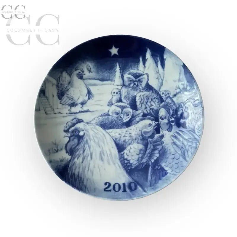 Piatto Natale 2010 Desiree Florindo Besozzi in Old Copenhagen Blue with chickens and owls