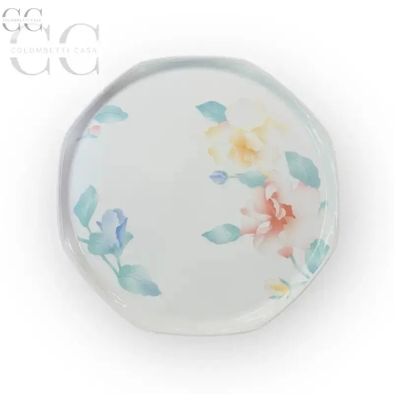 Piatto torta ottagonale in porcellana con motivi floreali, ideale per tazze e tazzine