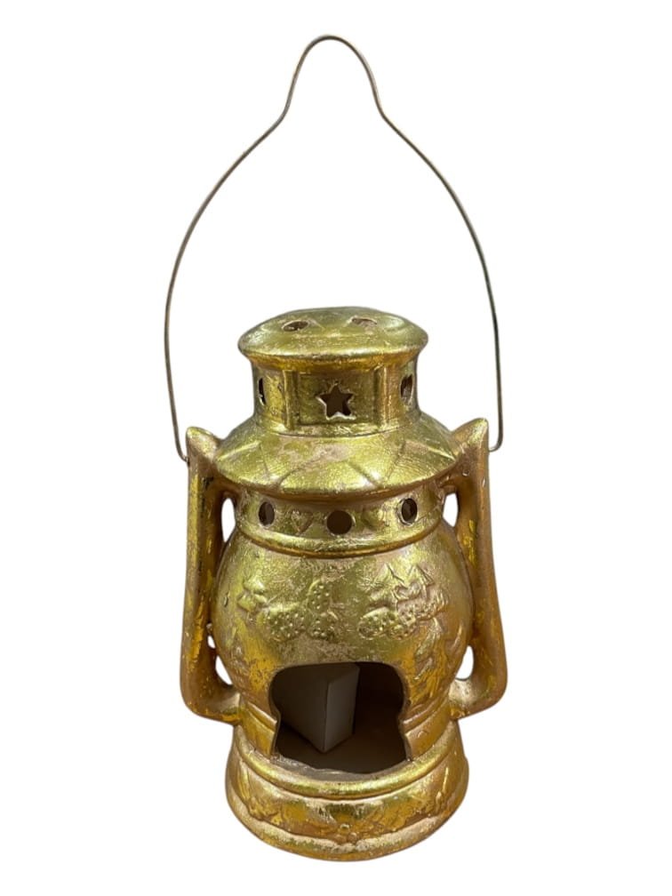 Porta candele tealight lanterna in ceramica dorata