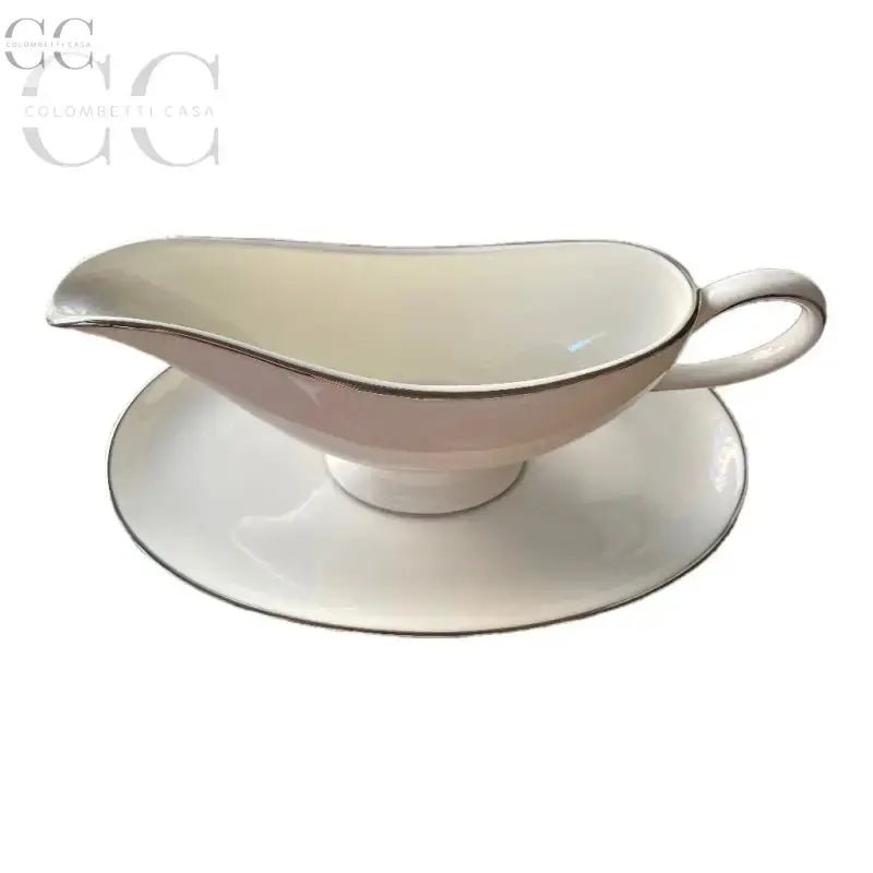 Elegante salsiera in porcellana bone china Bianca con bordo in platino Richard Ginori