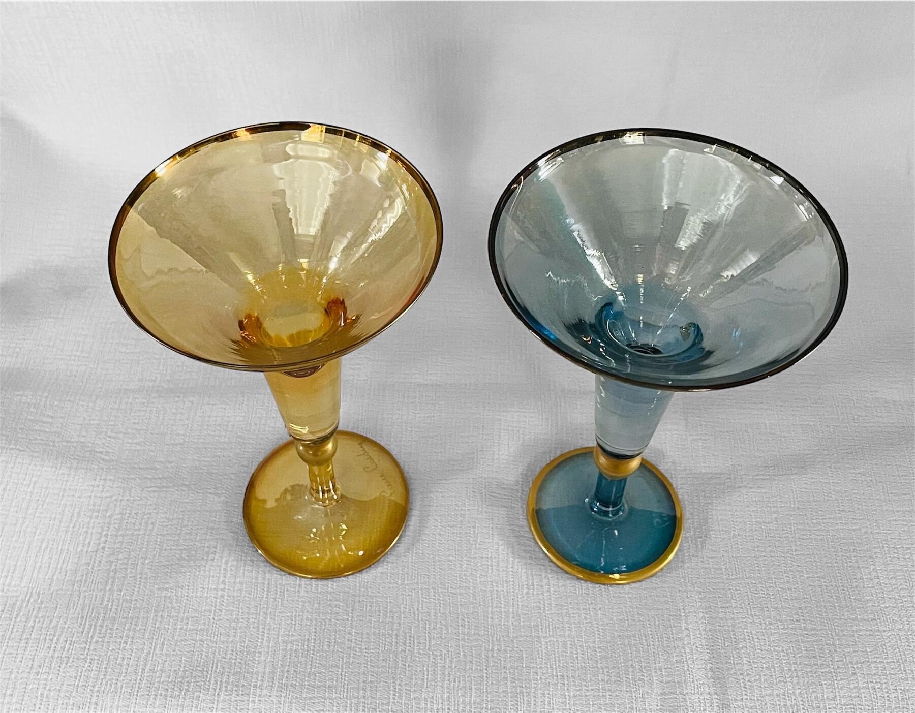 Set 2 candelieri vetro colorato con bordo oro Pierre Cardin - Colombetti Casa