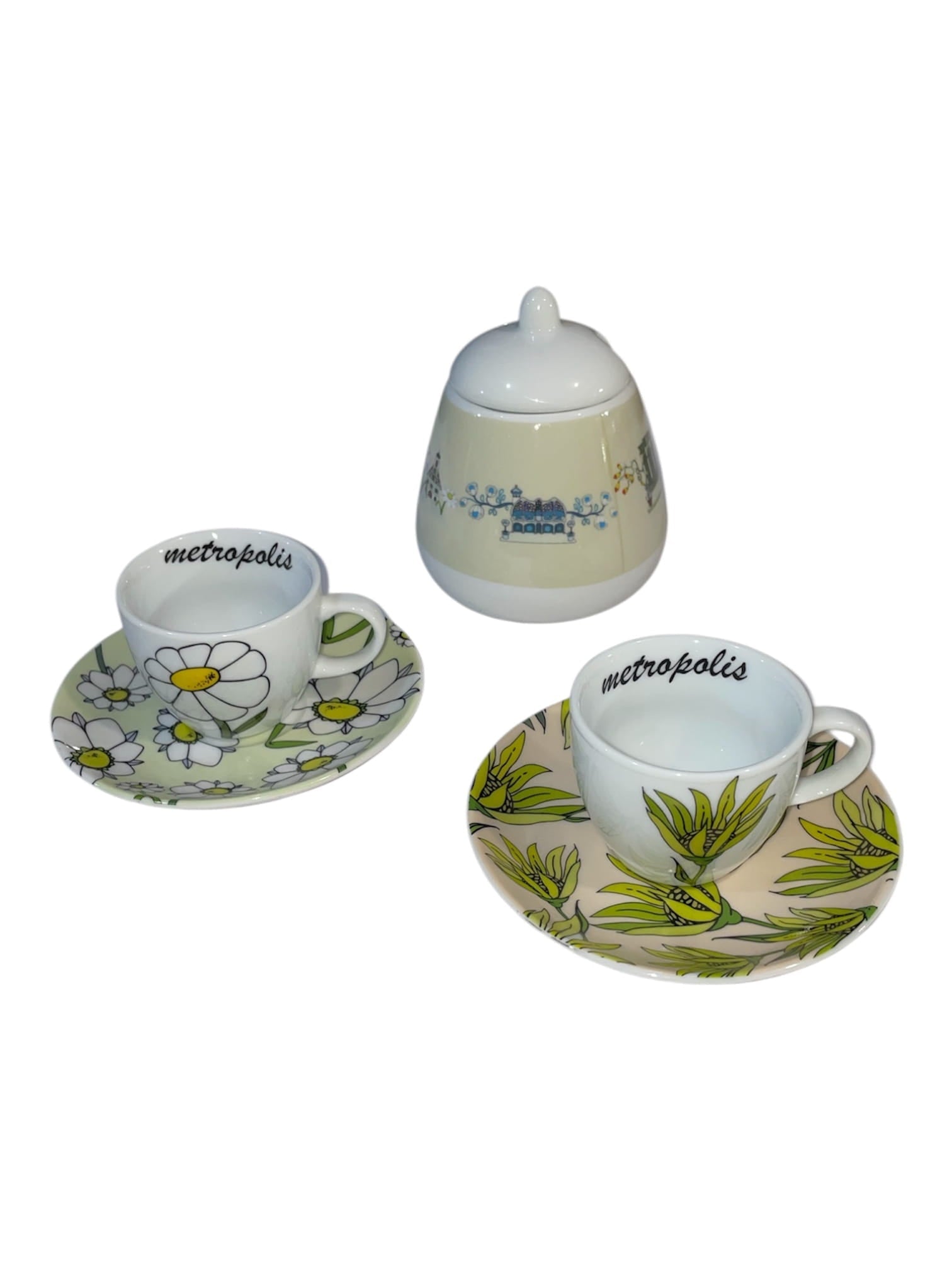Set 2 tazze caffè con zuccheriera porcellana