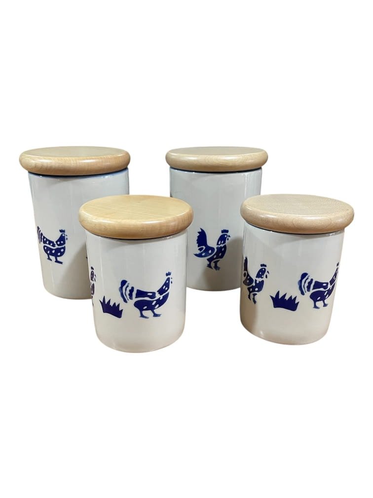 Set 4 barattoli in ceramica con tappo in legno galli blu