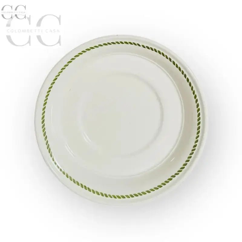 Piatto bianco con bordo in corda verde, perfetto per tazze caffè in ceramica inglese