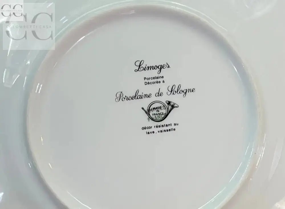 Piatto in porcellana Limoges con marchio del produttore, ideale per tazze e tazzine