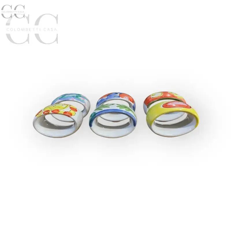 Set di tre portatovaglioli in ceramica decorata a mano, colori vivaci e unici