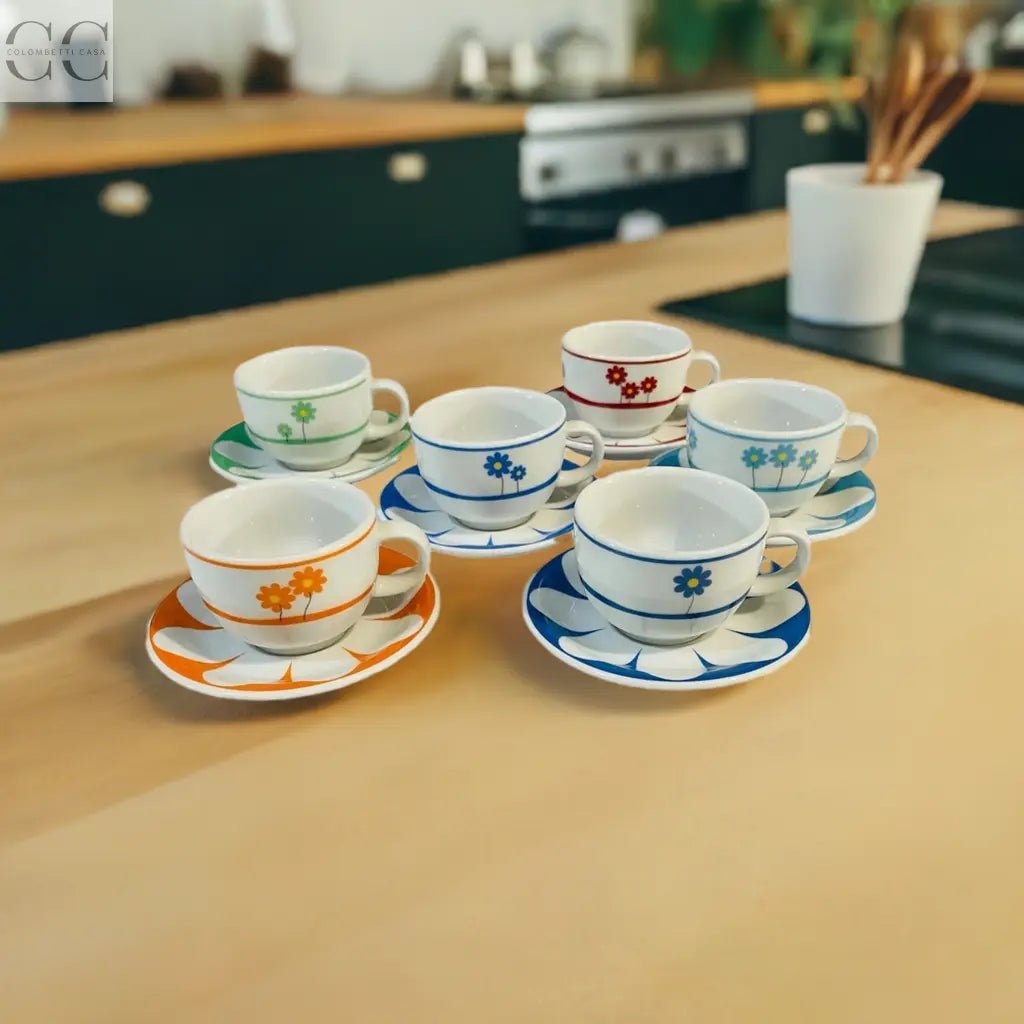 Set 6 tazze caffè decoro fiori multicolor porcellana Dettagli Colombetti Casa
