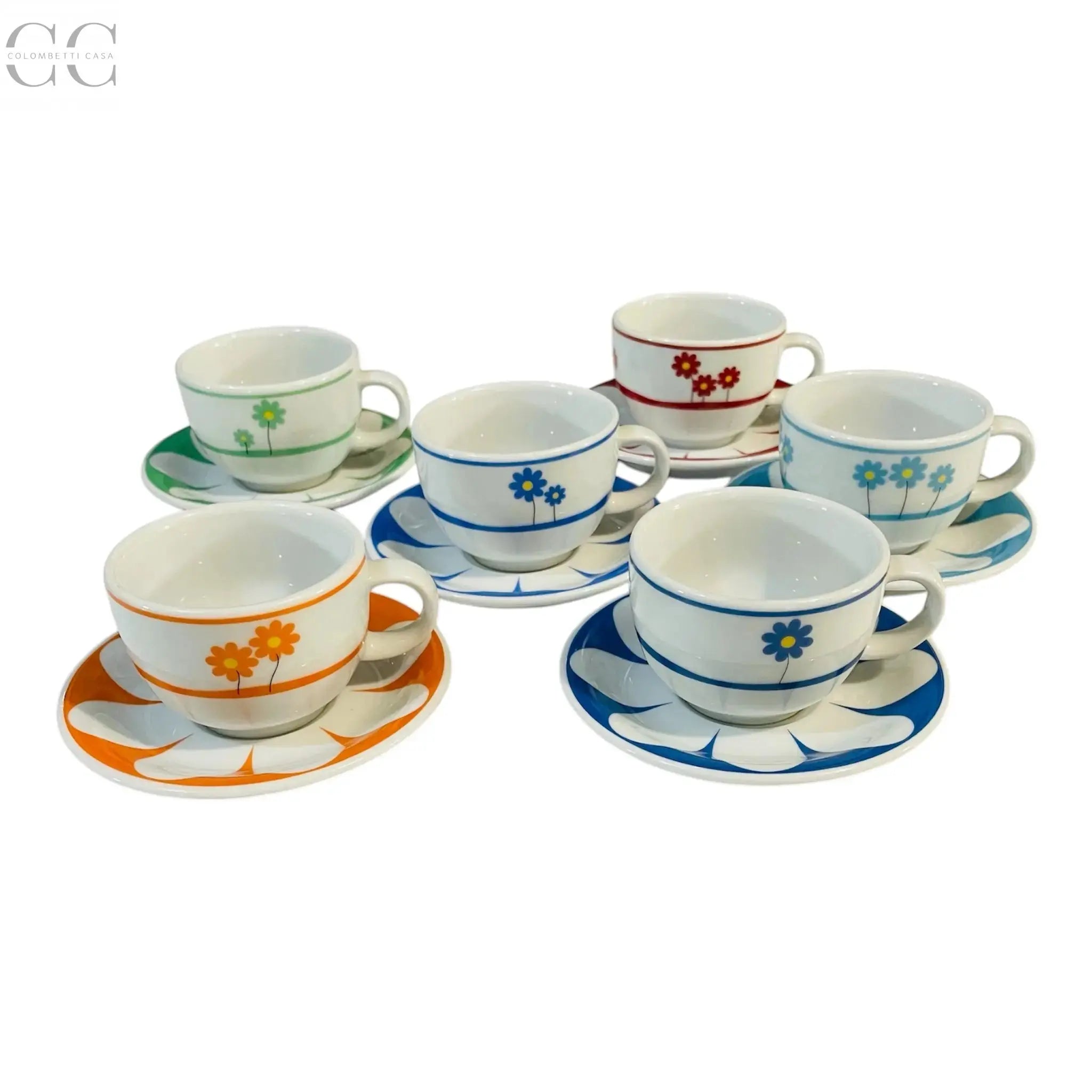 Set 6 tazze caffè decoro fiori multicolor porcellana Dettagli Colombetti Casa
