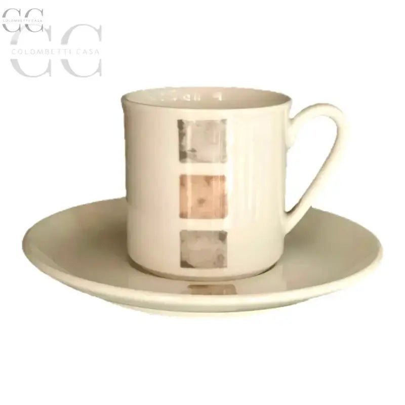 Tazza caffè Domino in porcellana bone china con motivo quadrato crema