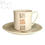 Tazza caffè Domino in porcellana bone china con motivo quadrato crema