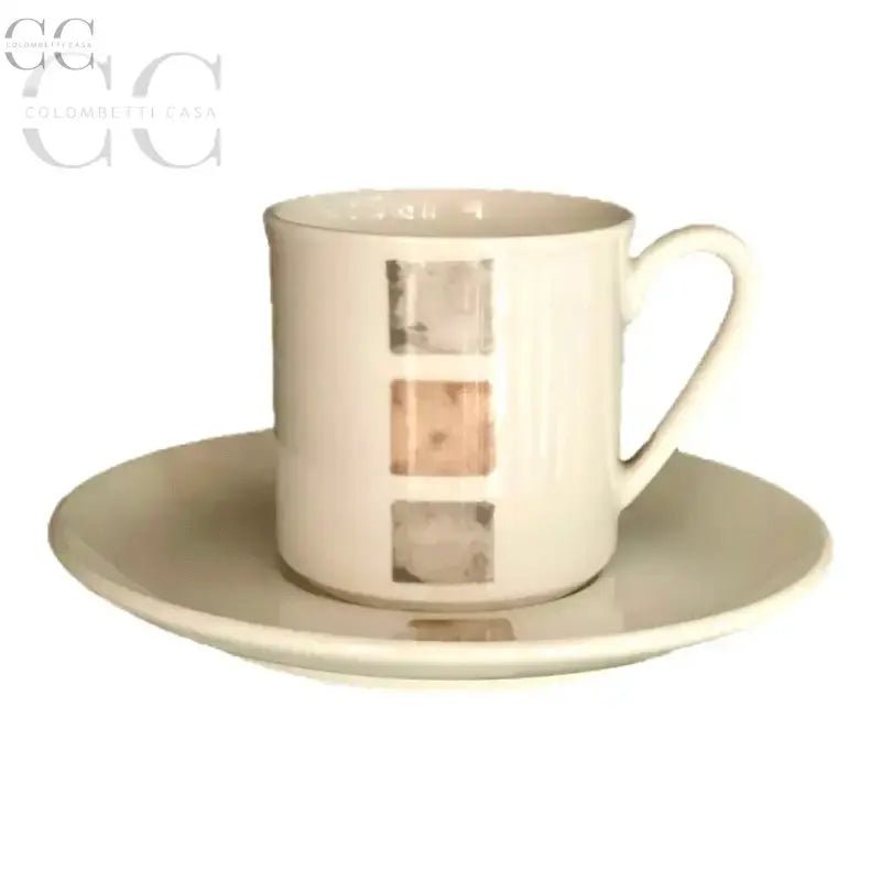 Tazza caffè Domino in porcellana bone china con motivo quadrato crema