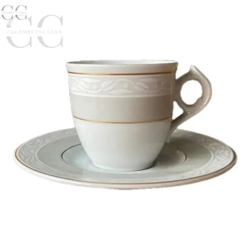 Elegante tazza caffè porcellana Weissestal bianca e oro con piatto abbinato
