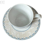 Set 6 tazze da caffè con bordo con foglioline bianche su fascia color crema e blu Klöster Porzellan