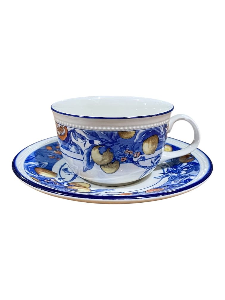 Set 6 tazze da the blu e frutti in ceramica inglese
