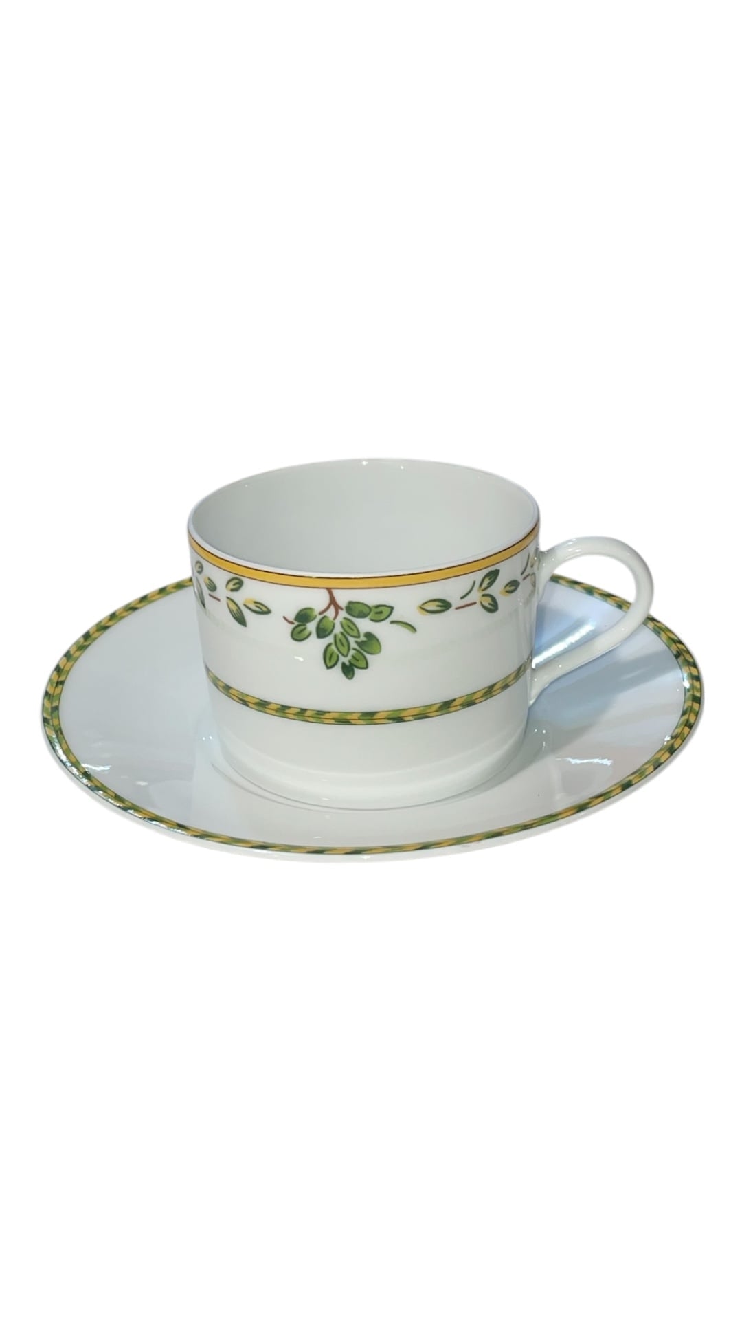 Set 6 tazze da the decoro verde e giallo porcellana di Limoges