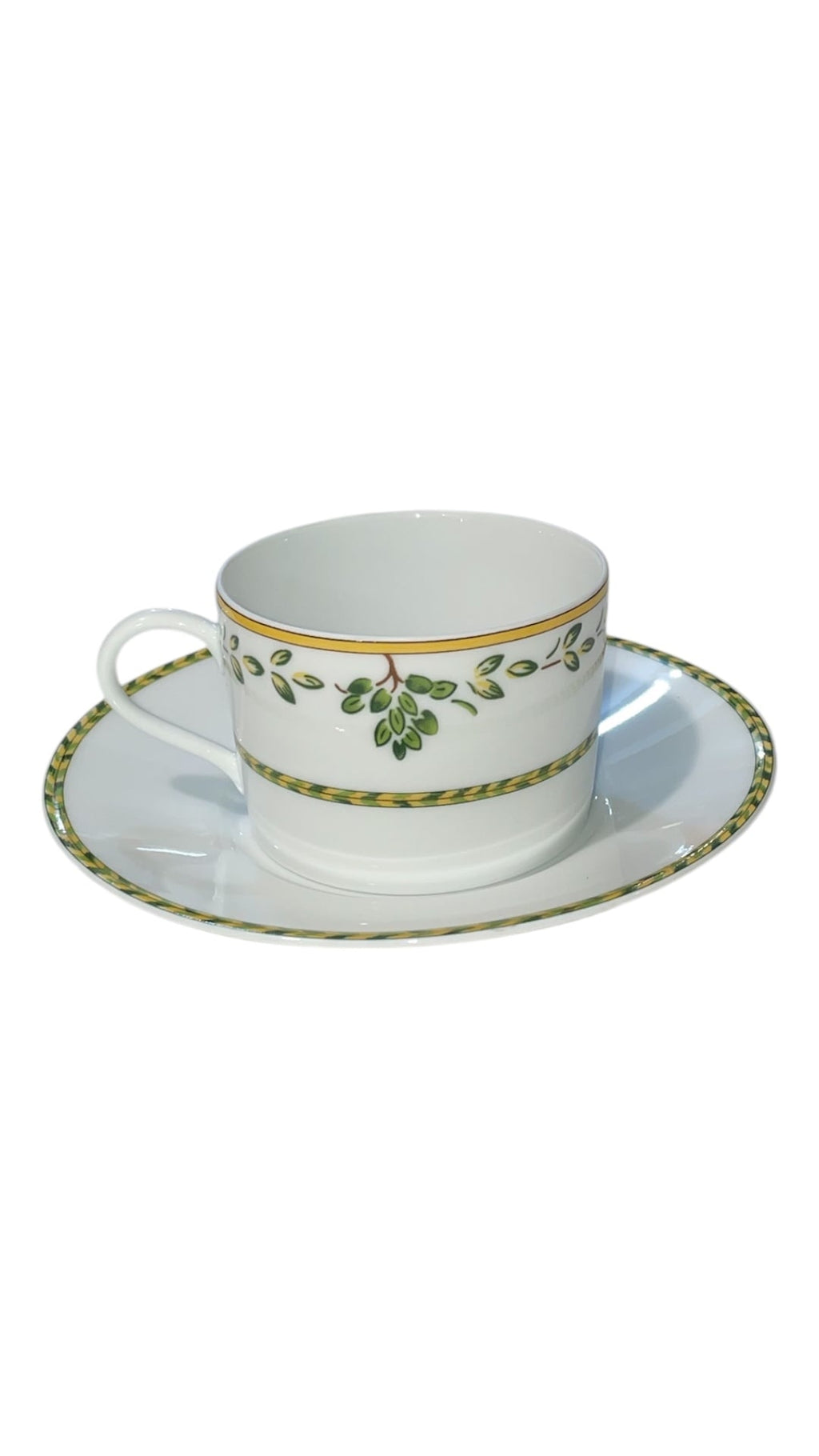 Set 6 tazze da the decoro verde e giallo porcellana di Limoges