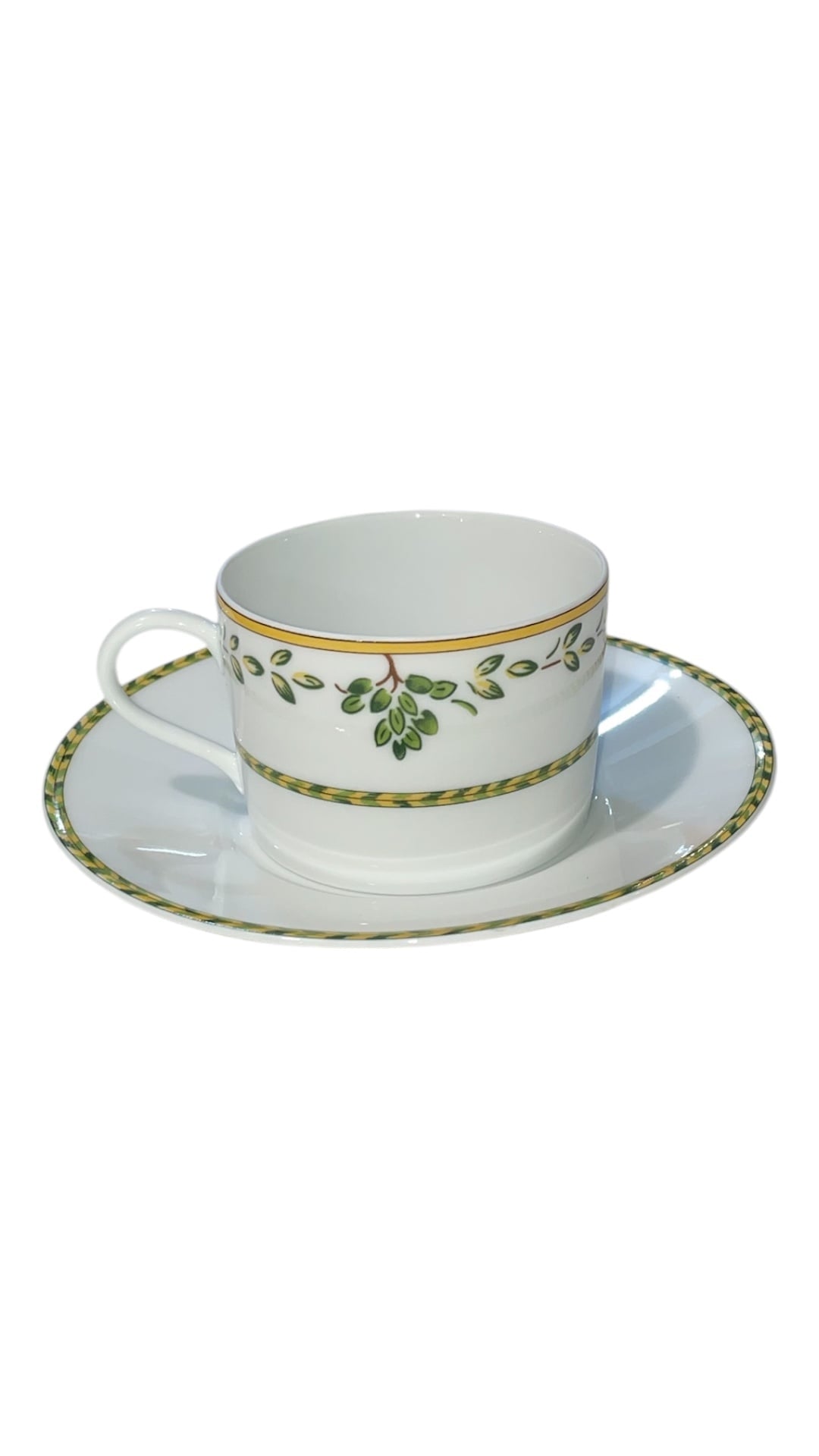 Set 6 tazze da the decoro verde e giallo porcellana di Limoges