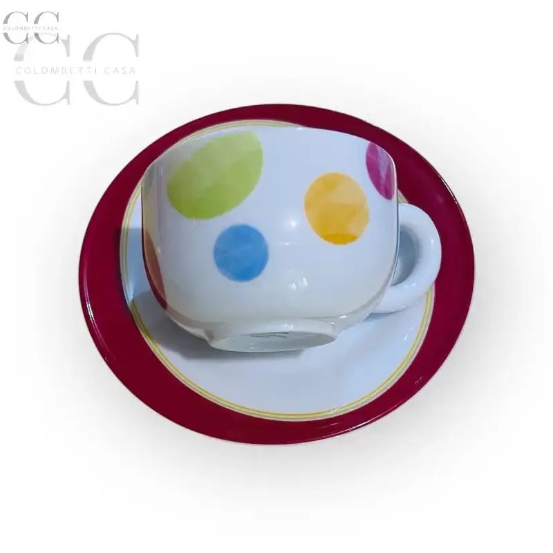 Tazzina Richard Ginori multicolor con pois su piattino rosso elegante