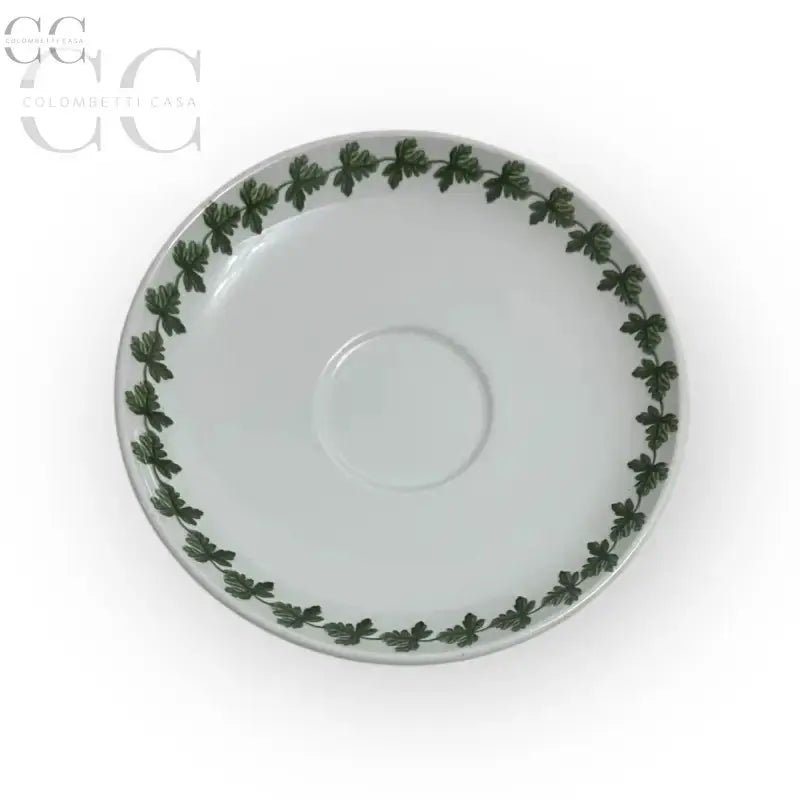 Piattino bianco con bordo di foglie verdi, Set 6 tazzine da caffè Pomona Portmeirion