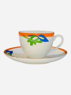 Set 6 tazzine da caffè filo arancione e foglie blu e verde