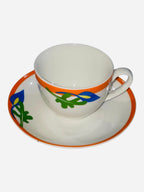 Set 6 tazzine da caffè filo arancione e foglie blu e verde