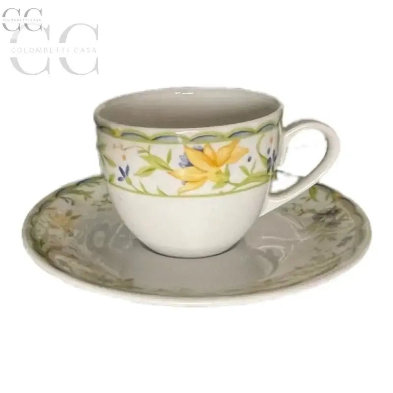 Tazzina floreale in porcellana Limoges con piatto, parte del set di 6 tazzine