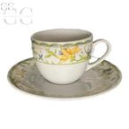 Tazzina floreale in porcellana Limoges con piatto, parte del set di 6 tazzine