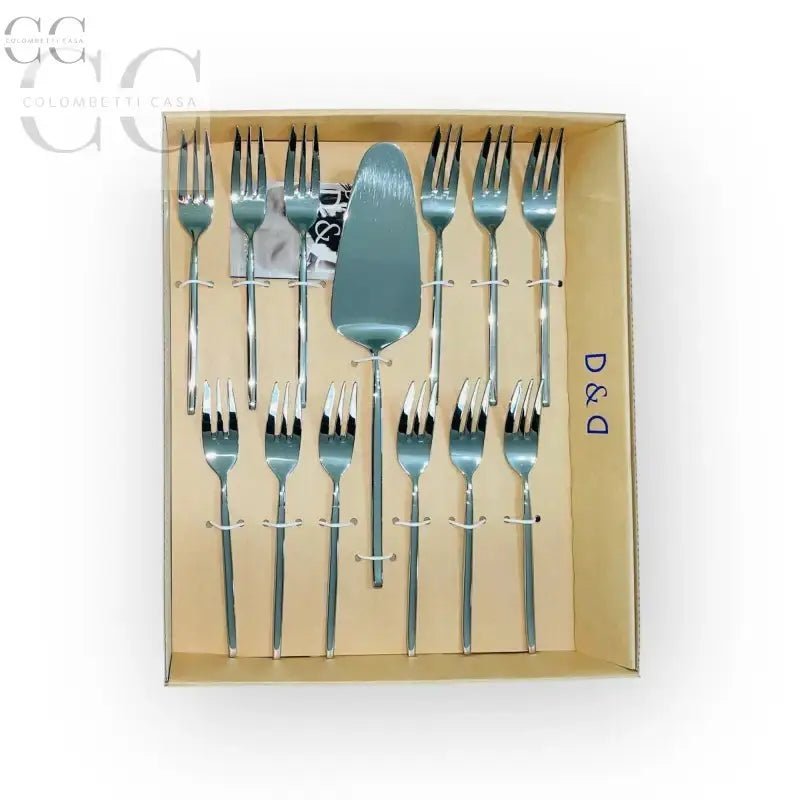 Set di posate dolce in acciaio inox D&D con forchette argento in scatola