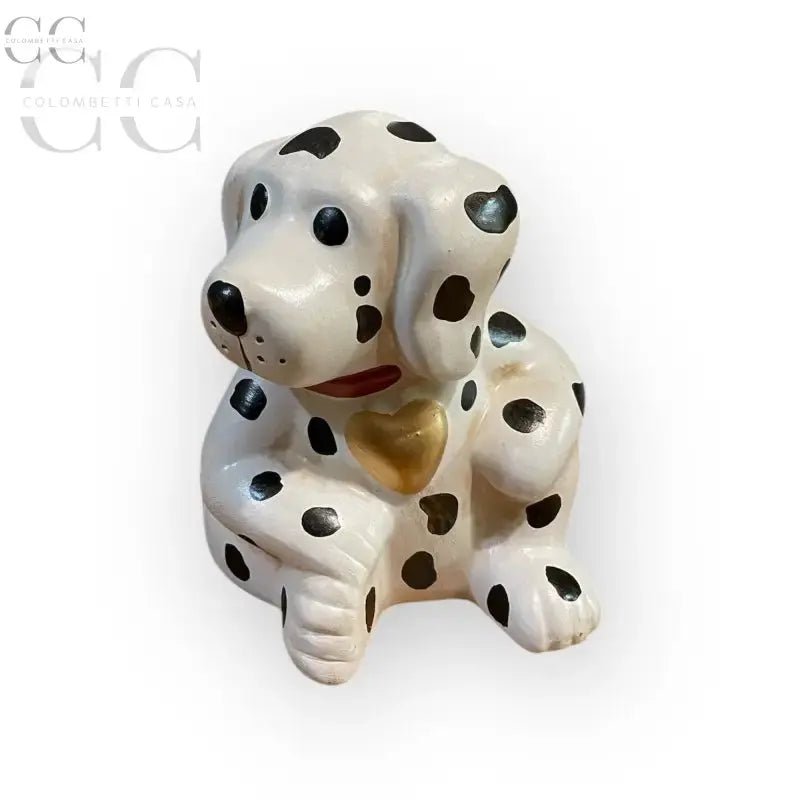 Statuetta in ceramica di dalmata con cuore dorato, elegante decorazione per la casa