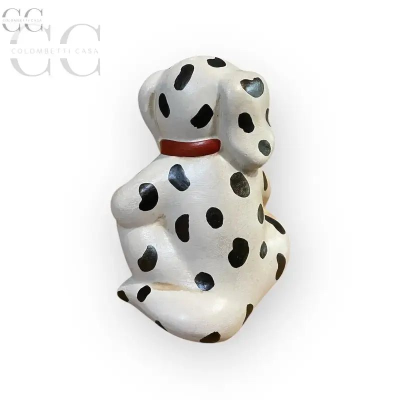 Figurina in ceramica di Dalmata bianca con macchie nere e collare rosso