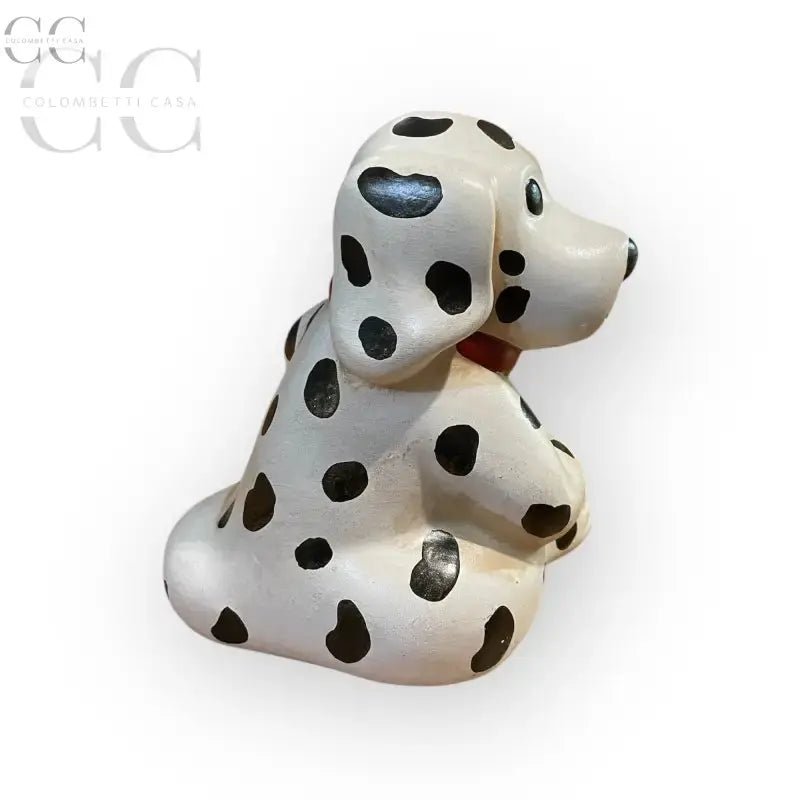 Statuetta cane dalmata in ceramica bianca con cuore dorato decorativo