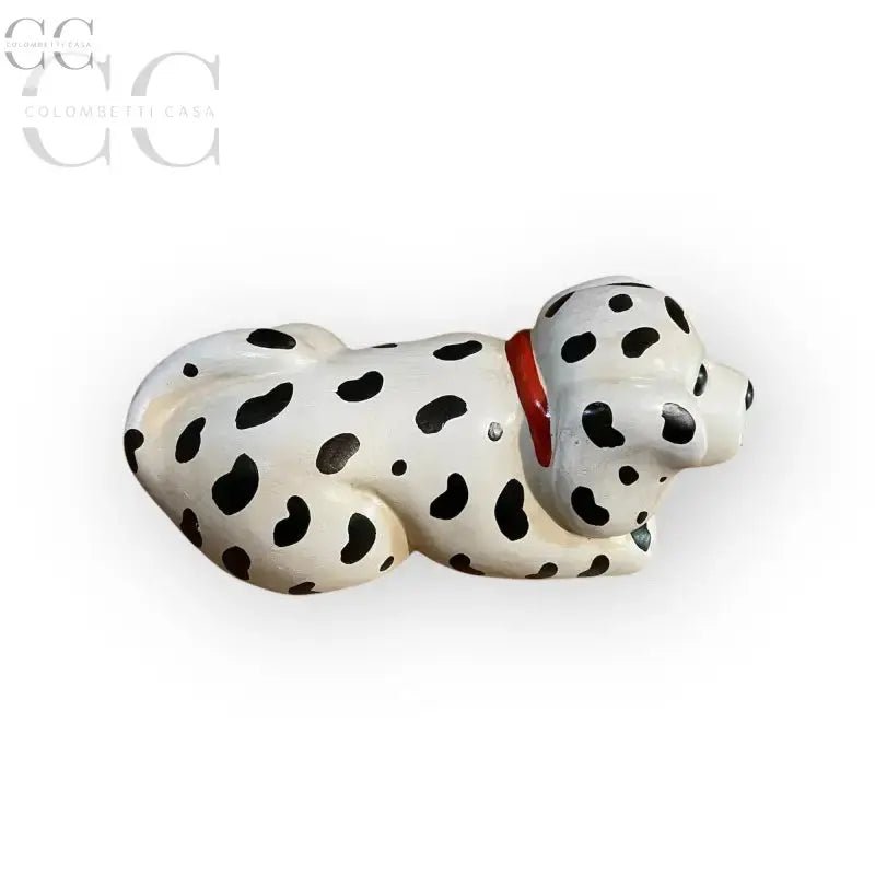 Statuetta cane dalmata in ceramica con collare rosso e macchie nere