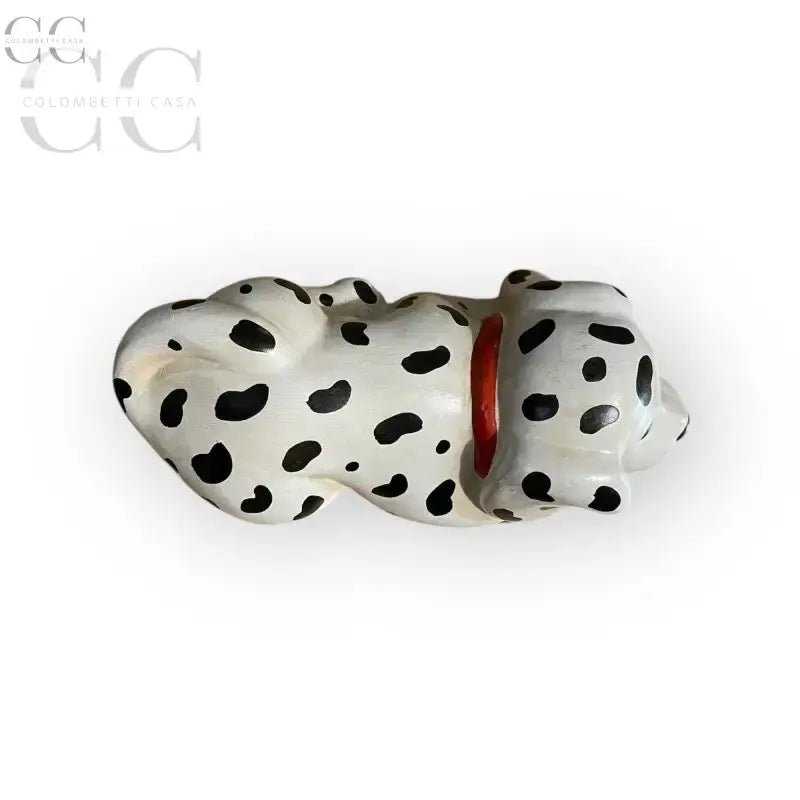 Statuetta cane dalmata in ceramica con collare rosso, dalmatino che dorme