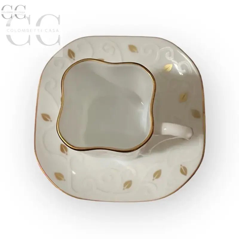 Elegante tazza e piatto bianco e oro della collezione Richard Ginori