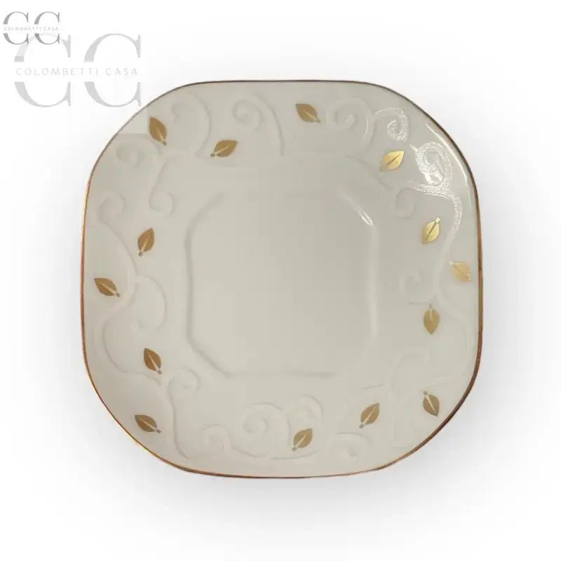 Piatto quadrato bianco con accenti in foglia d’oro per Tazza Caffè Richard Ginori