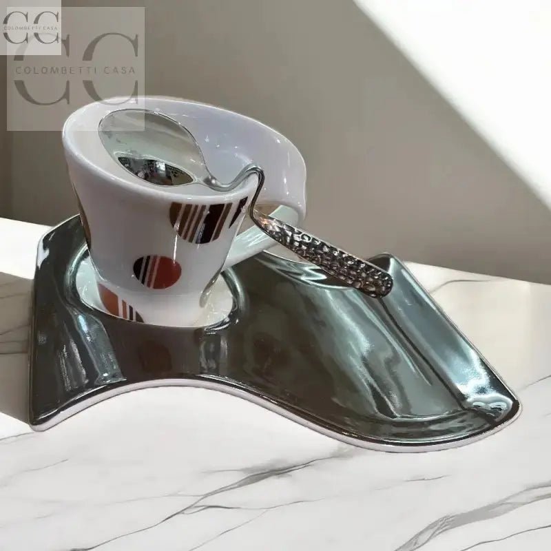 Tazza caffè New Wave Choc Drops Villeroy&Boch con piatto e accenti argentati