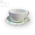 Tazza colazione jumbo bianca con piatto quadretti verdi Rose&Tulipani in ceramica