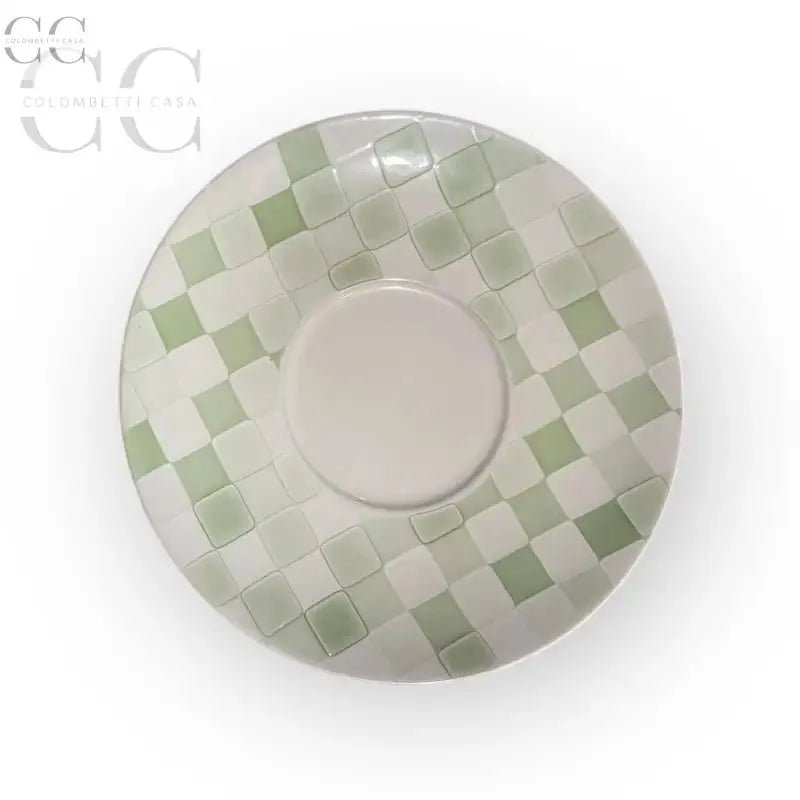 Piatto tondo in ceramica con motivo a quadretti verdi della collezione Rose&Tulipani