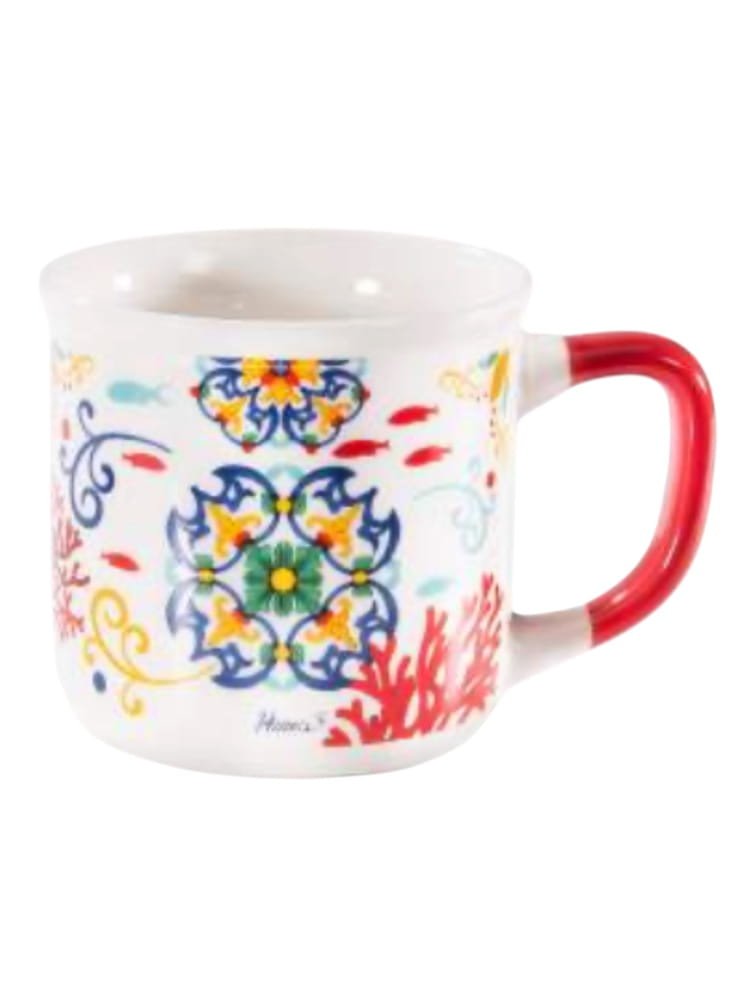 Tazza mug in porcellana decoro maiolica e corallo