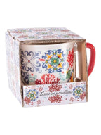 Tazza mug in porcellana decoro maiolica e corallo