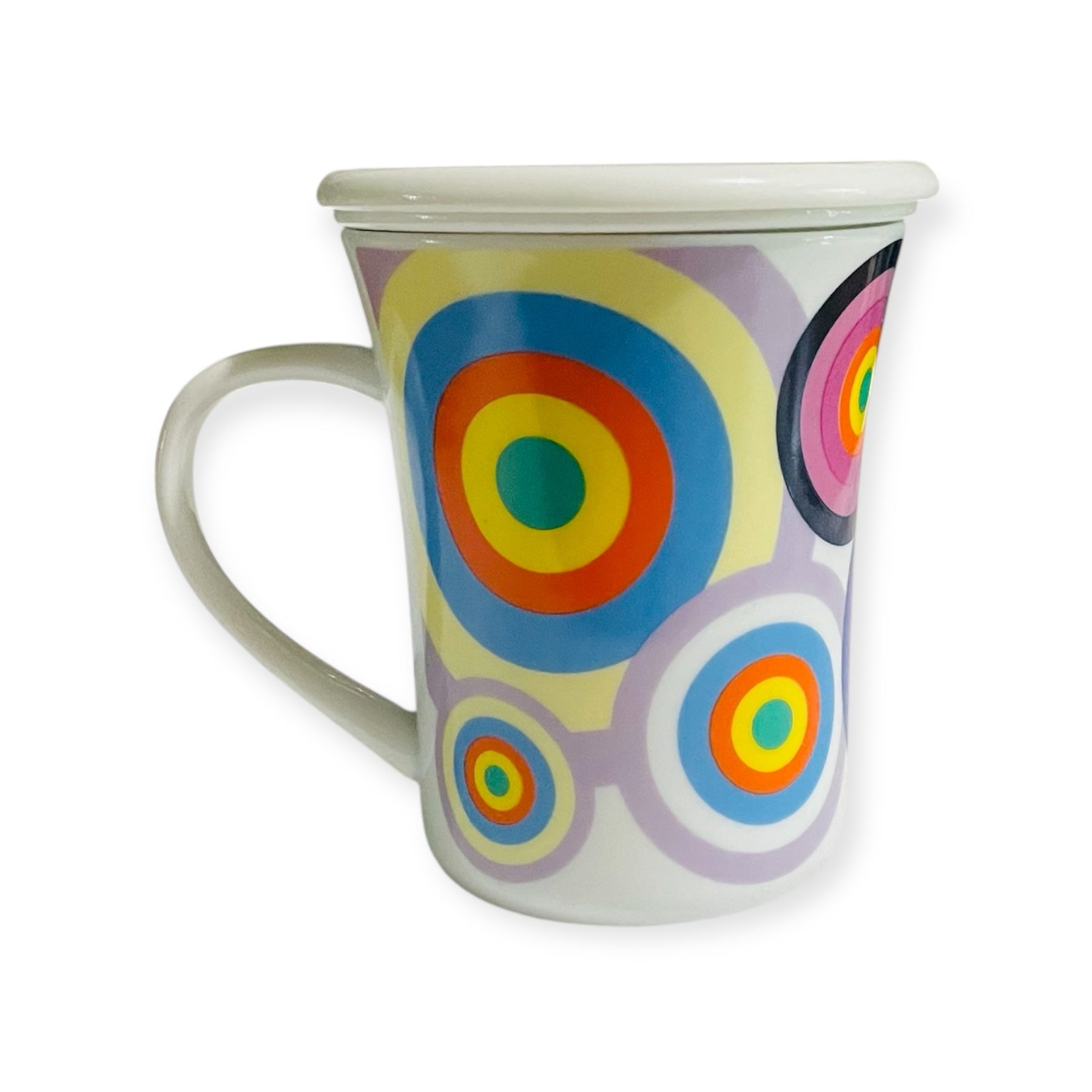 Tazza tisana multicolor con filtro e coperchio in porcellana