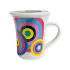 Tazza tisana multicolor con filtro e coperchio in porcellana